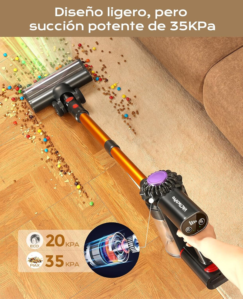 Aspiradora Inalámbrica VACTechPro 6-en-1 – Potencia Extrema de 35kPa y Libertad Total