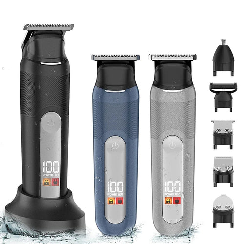 LED Display IPX6 Waterproof Rechargeable Body Groomer, Beard Trimmer,