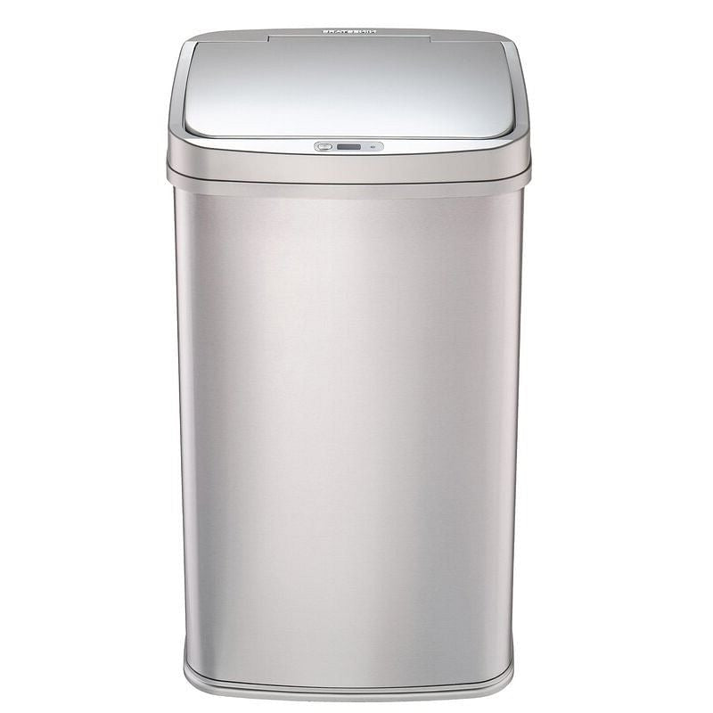 Silver 13-Gallon Stainless Steel Kitchen Trash Can with Motion Sensor Lid-0