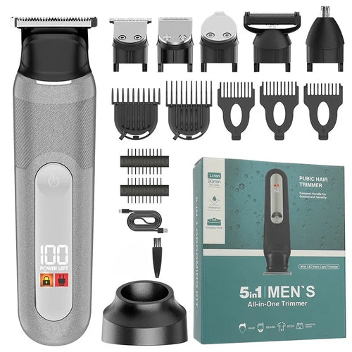 LED Display IPX6 Waterproof Rechargeable Body Groomer, Beard Trimmer,